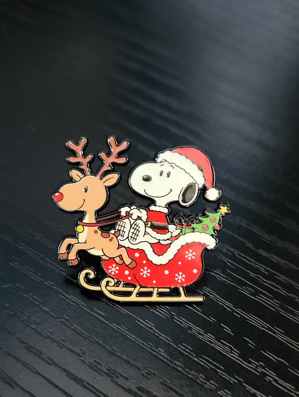 Peanuts Snoopy & Reindeer Holiday Christmas Enamel Pin - Red